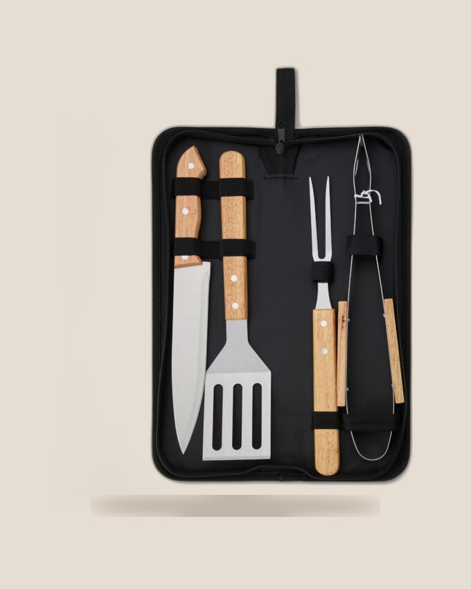 Kit churrasco 4 peças · com alça personalizado